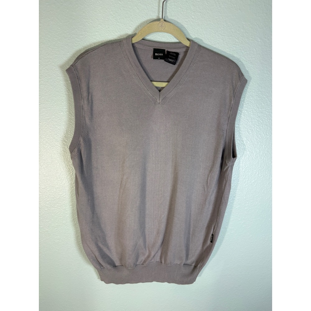 Hugo Boss Golf Mens V-Neck Sweater Vest Gray Cotton Modal Made in Italy M